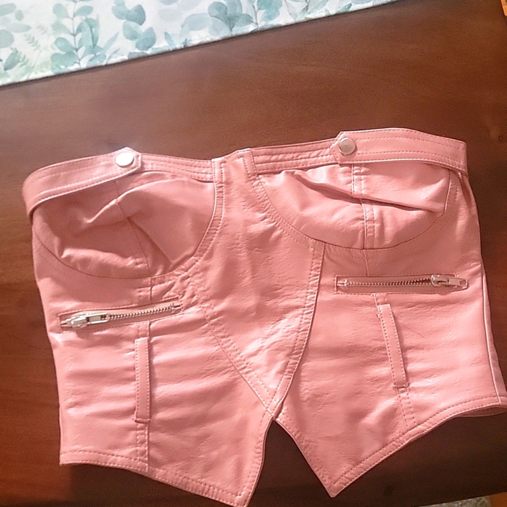 Bubblegun pink faux leather tube top